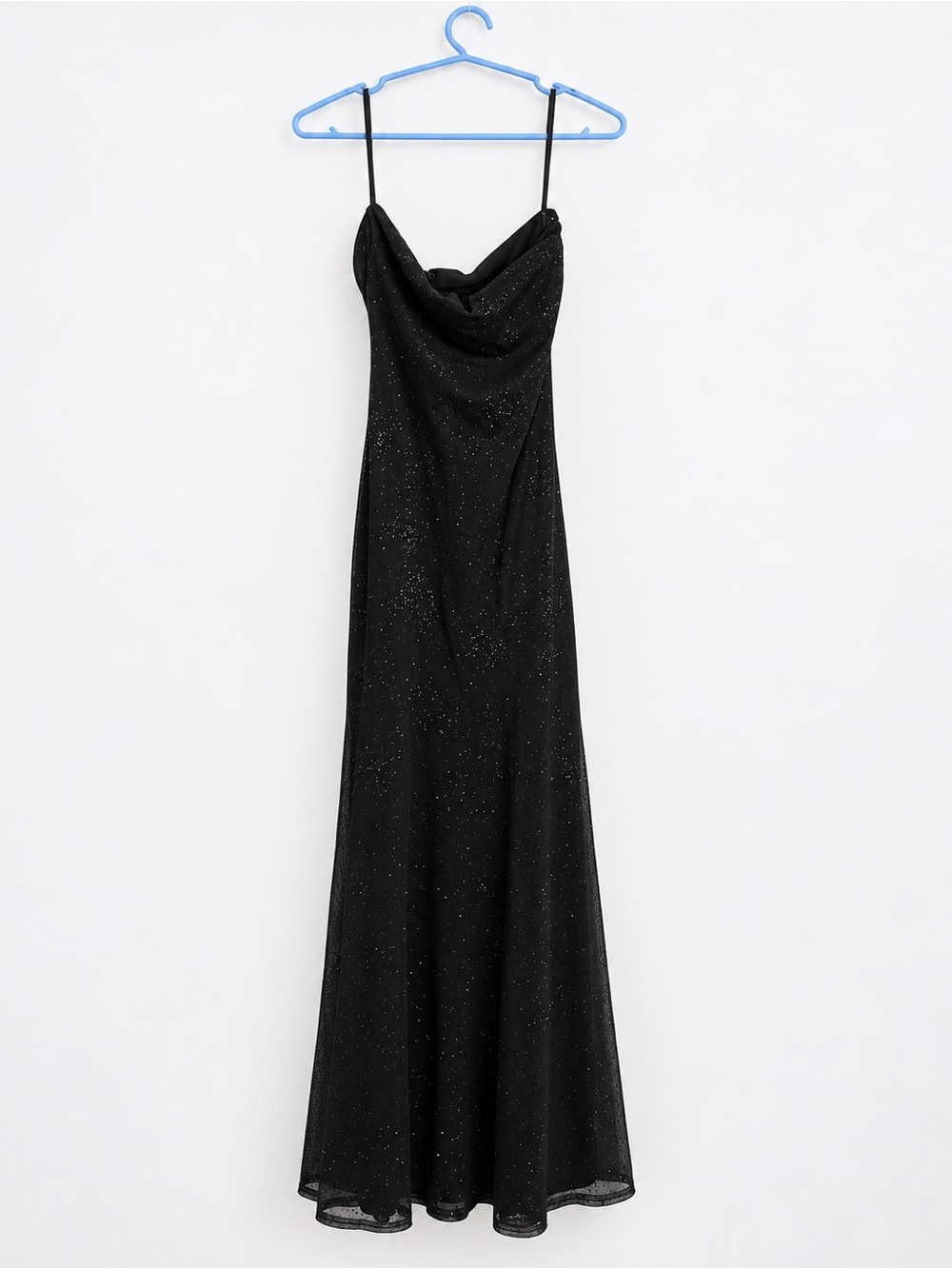 Jessica McClintock for Gunne Sax Black Glitter Cowl Neck Maxi Dress Size 3 USA